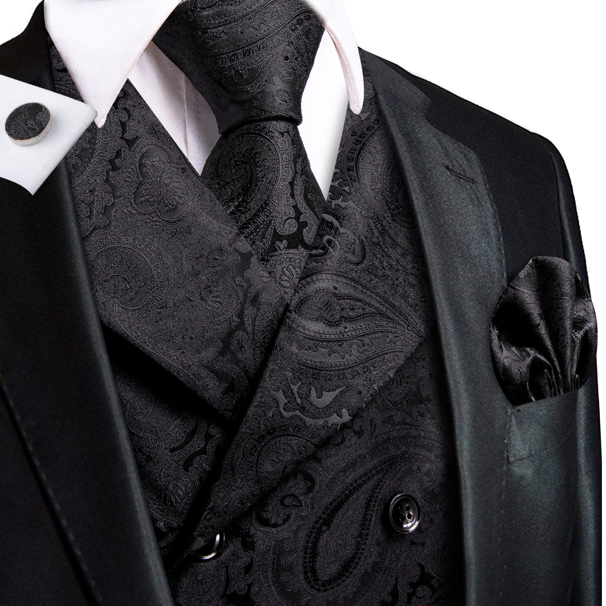 Black Paisley Jacquard Vest Set - GentCrest