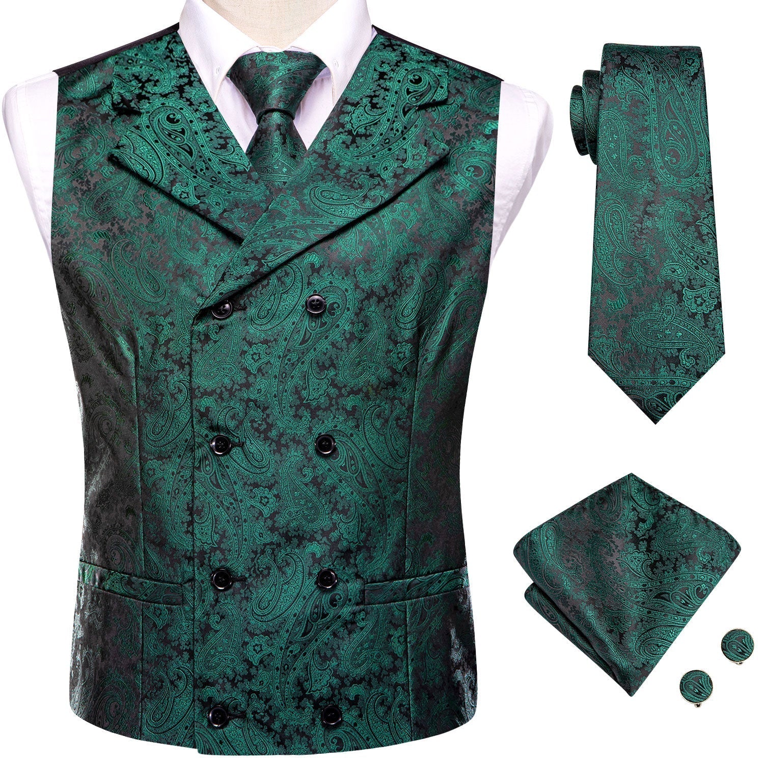 GentCrest Green Paisley Vest Set - Image 5