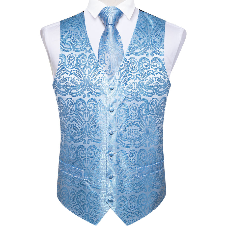 Radiant Sky Blue Paisley Vest Set - GentCrest - View 5