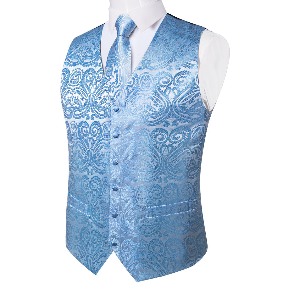 Radiant Sky Blue Paisley Vest Set - GentCrest - View 3