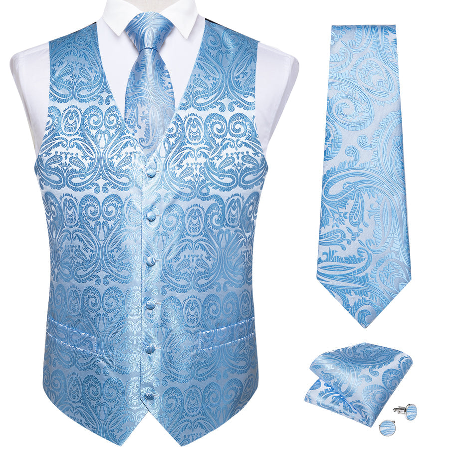 Radiant Sky Blue Paisley Vest Set - GentCrest - View 2