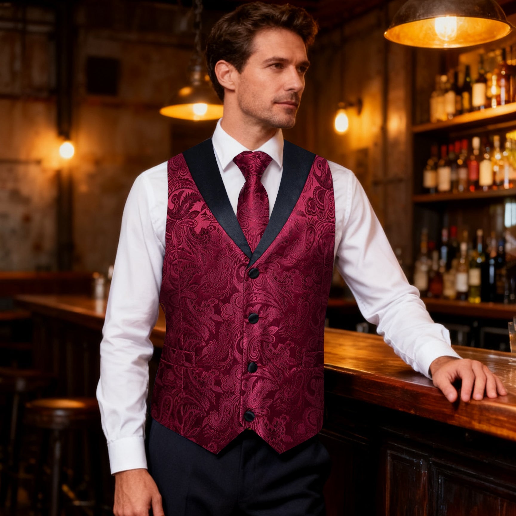 GentCrest Burgundy Paisley Vest Set - Image 2
