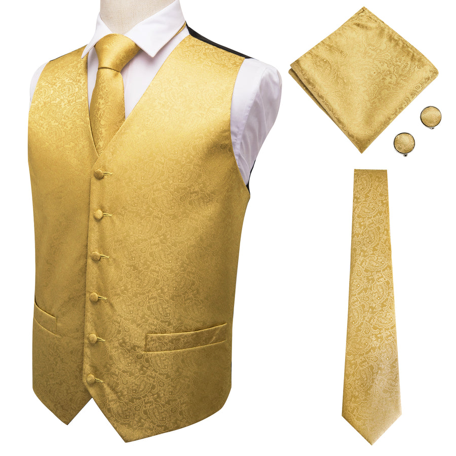 Luxury Gold Paisley Jacquard Vest Set - GentCrest - View 2