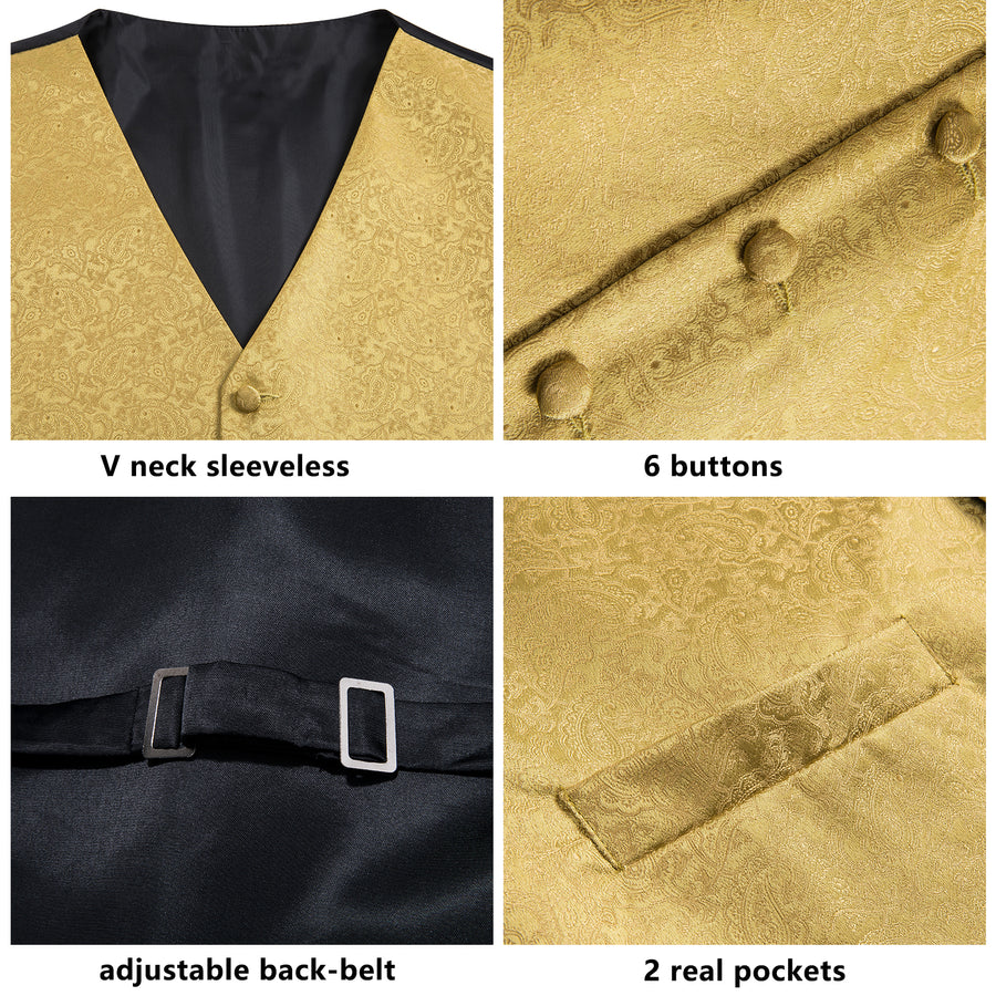 Luxury Gold Paisley Jacquard Vest Set - GentCrest - View 3