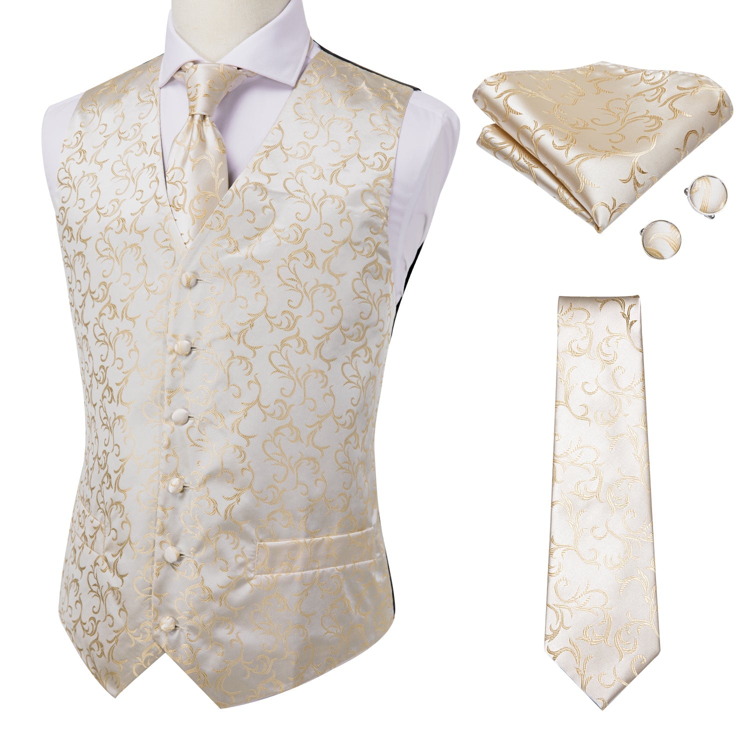 GentCrest Champagne Floral Vest Set - Image 5