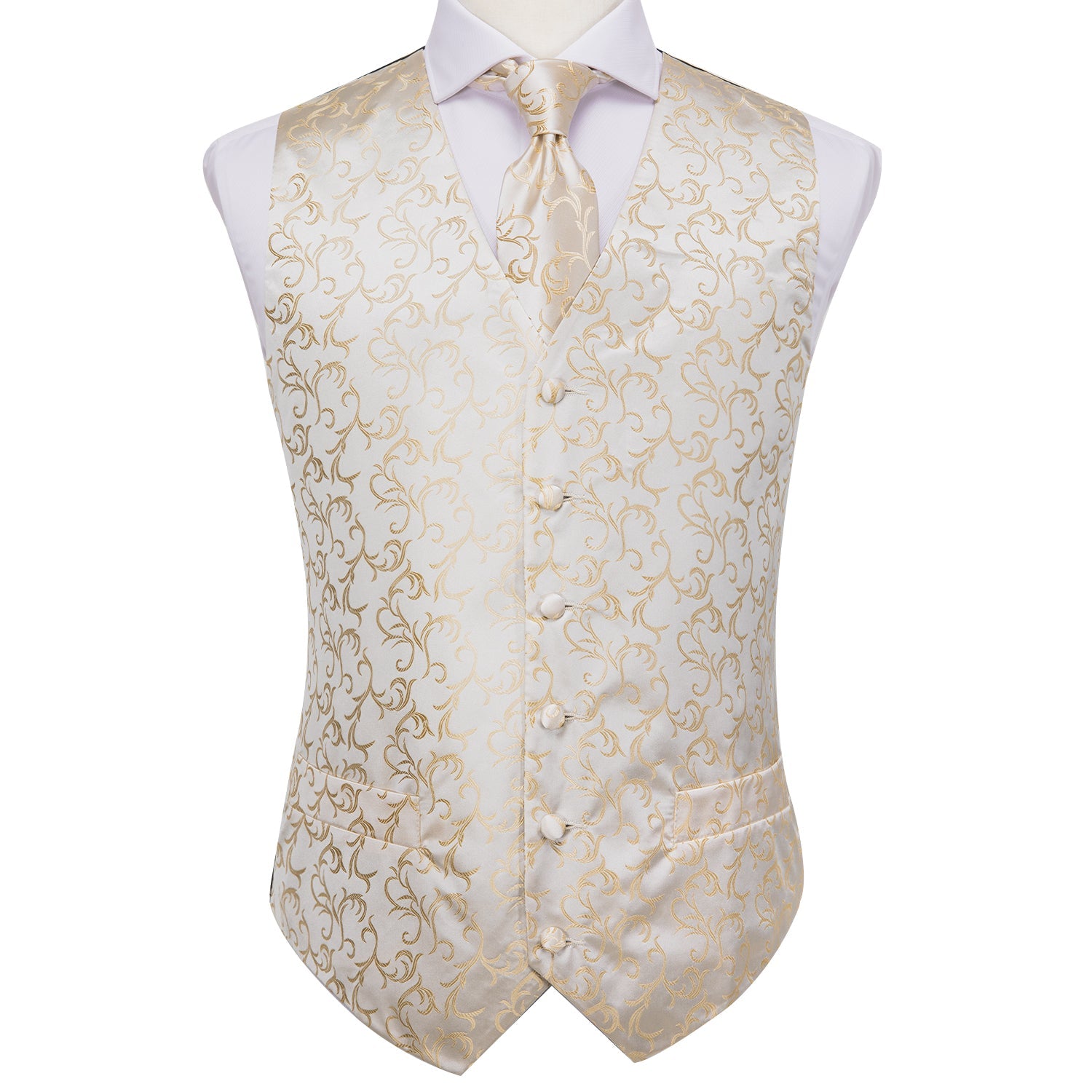 GentCrest Champagne Floral Vest Set - Image 4