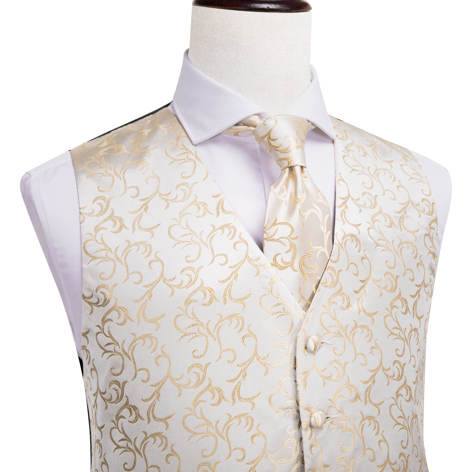 GentCrest Champagne Floral Vest Set - Image 1