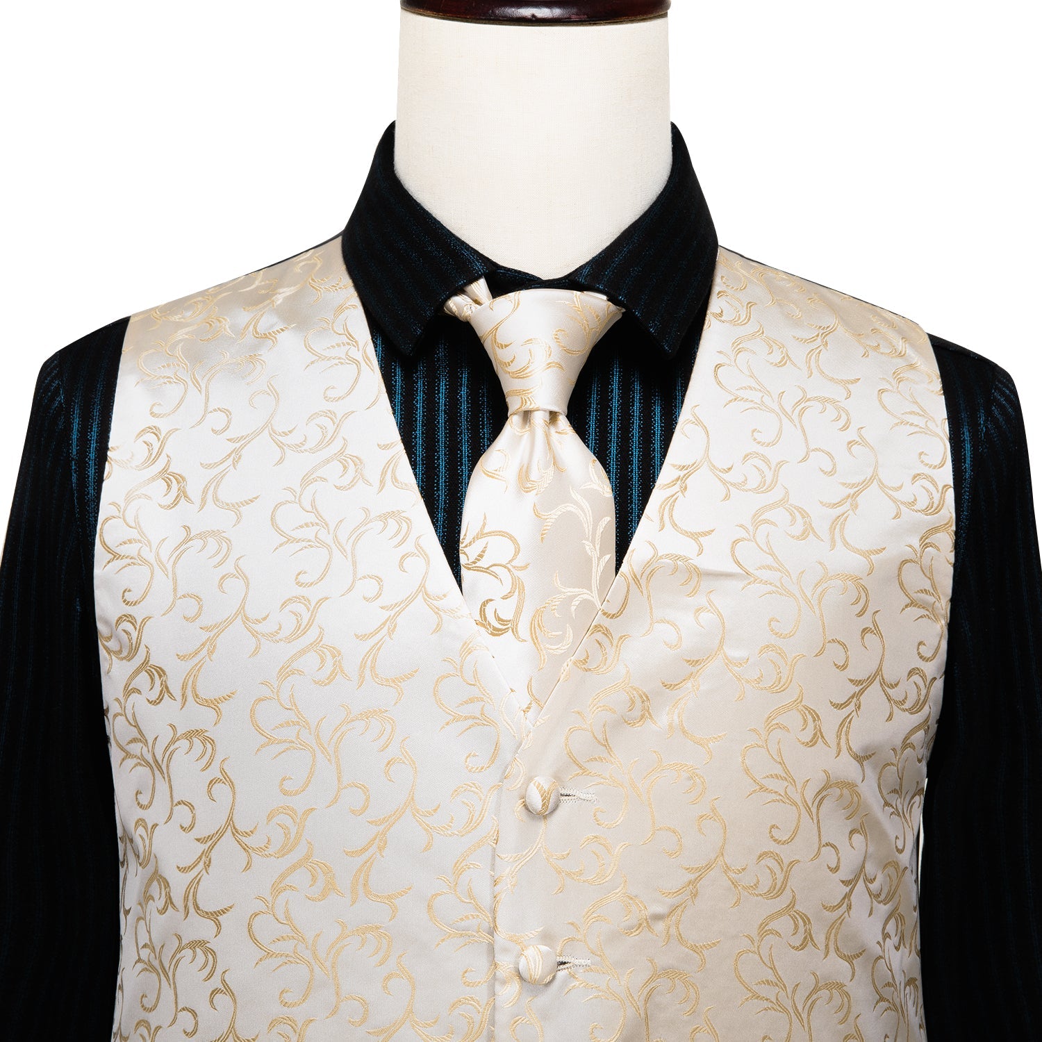 GentCrest Champagne Floral Vest Set - Image 3