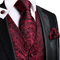 Red and Black Paisley Jacquard Vest Set - GentCrest