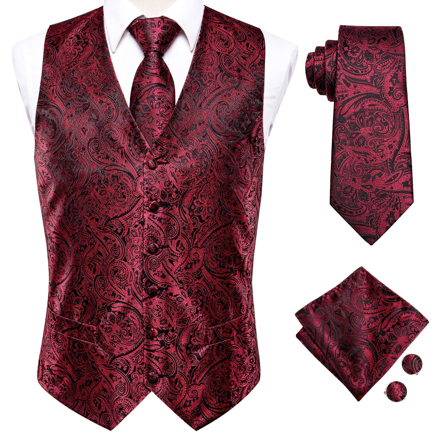 Red Wine Vest Set - GentCrest - View 2