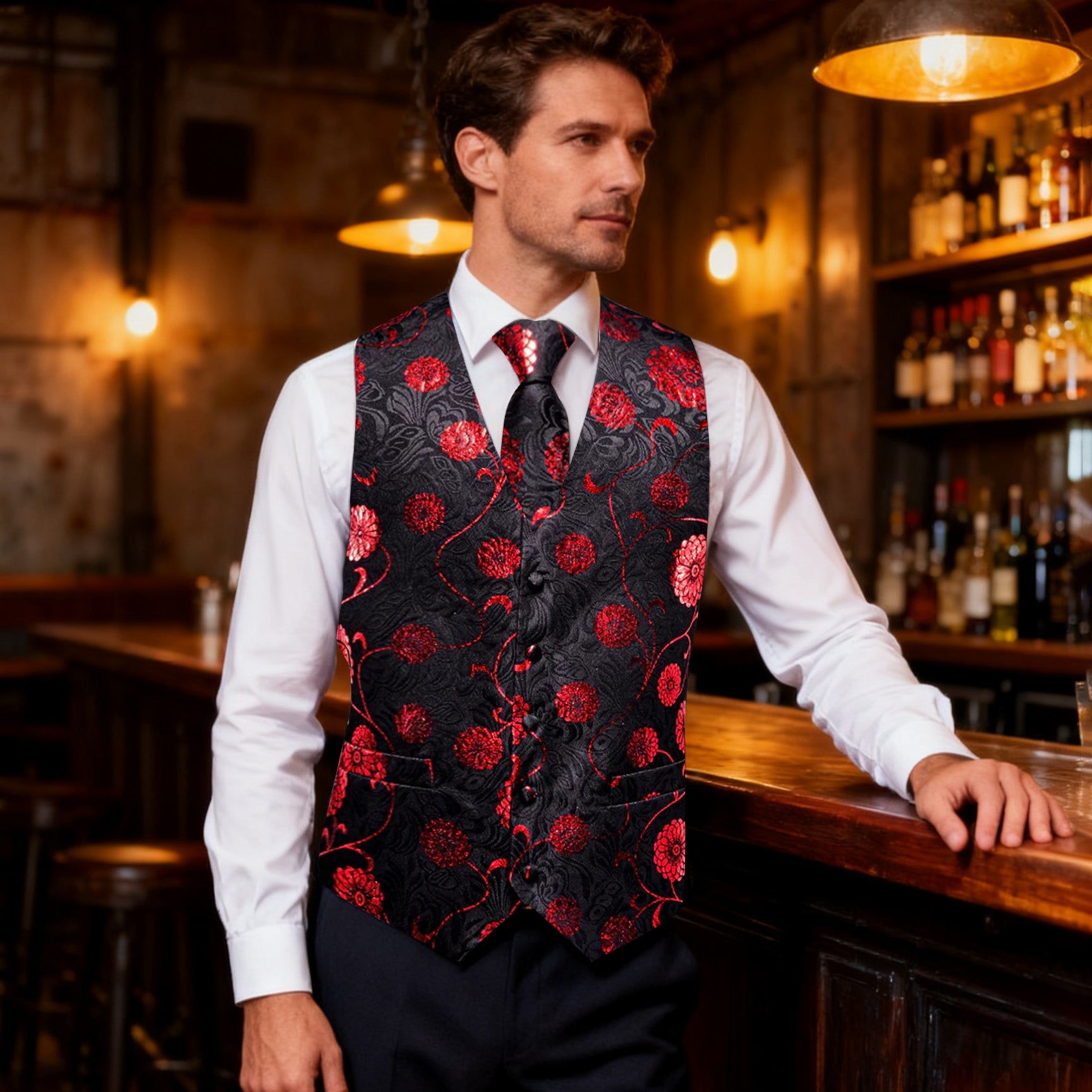 GentCrest Black Floral Vest Set - Image 2