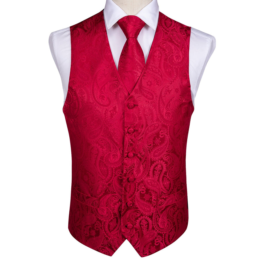 Luxury Red Paisley Vest Set - GentCrest - View 2
