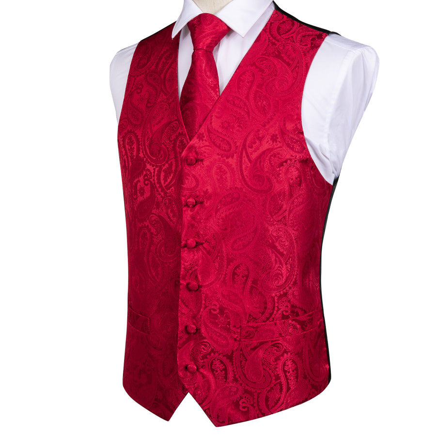 Luxury Red Paisley Vest Set - GentCrest - View 6