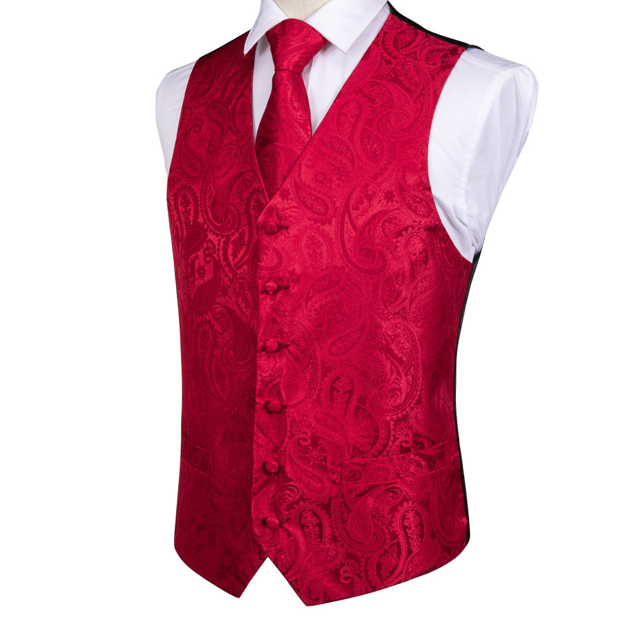 Luxury Red Paisley Vest Set - GentCrest - View 3