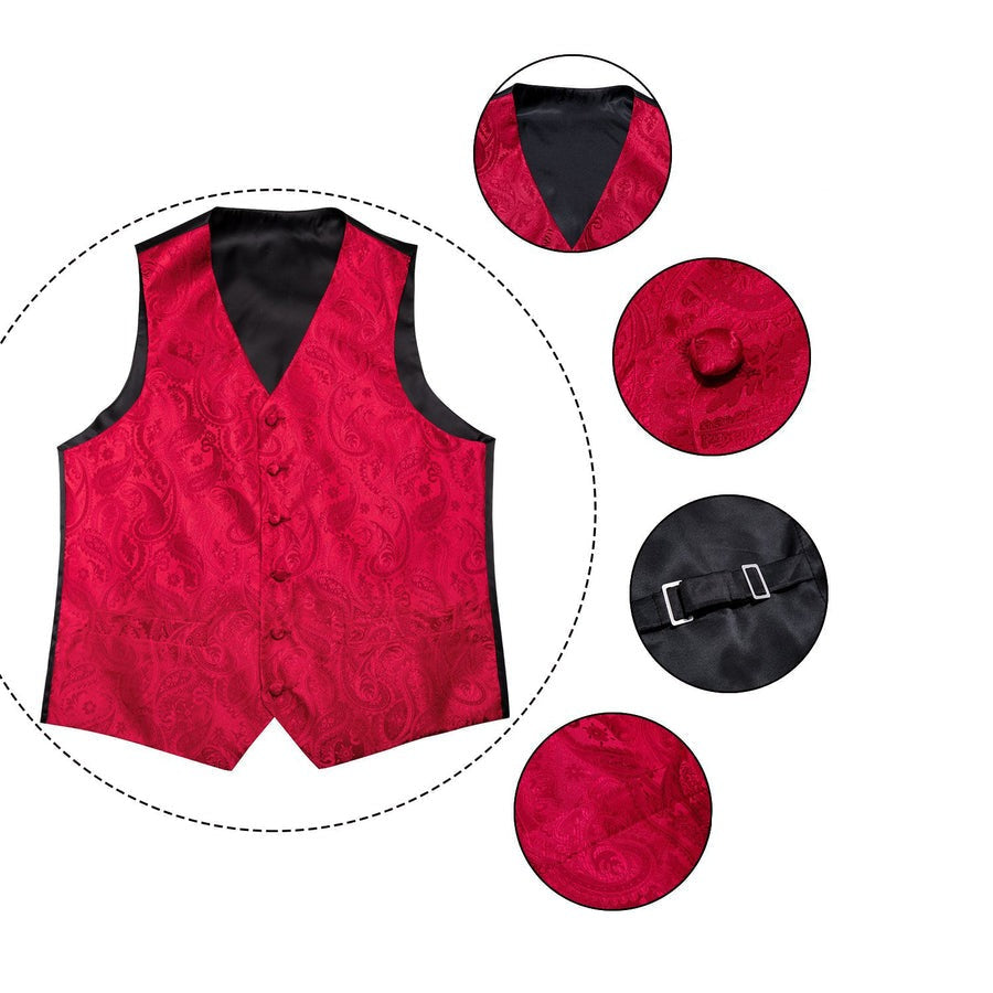 Luxury Red Paisley Vest Set - GentCrest - View 5