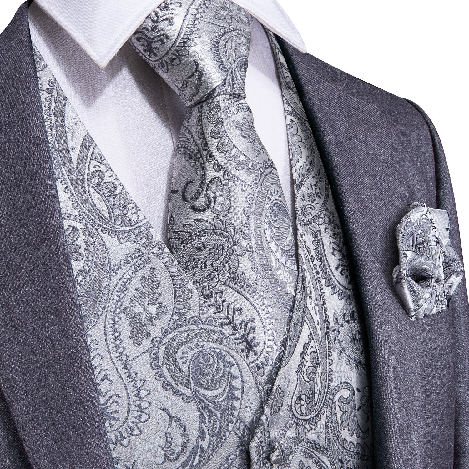 Silver Paisley Vest Set - GentCrest