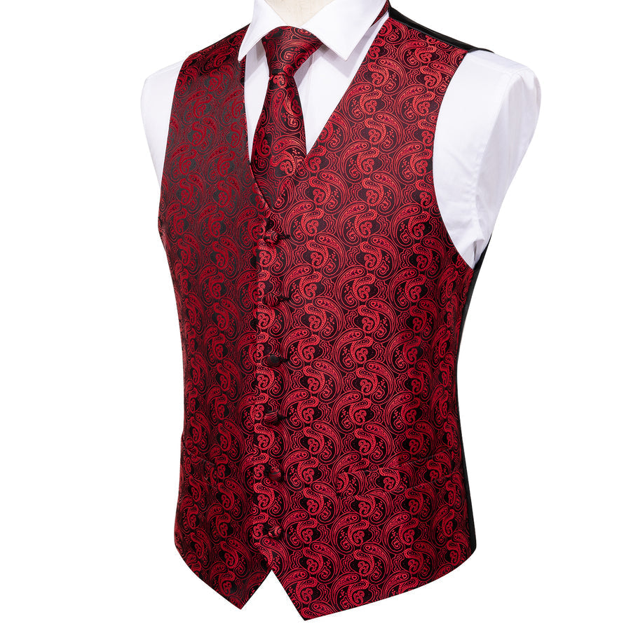 Regal Black & Crimson Paisley Vest Set - GentCrest - View 3