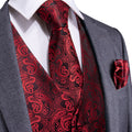 Regal Black & Crimson Paisley Vest Set - GentCrest