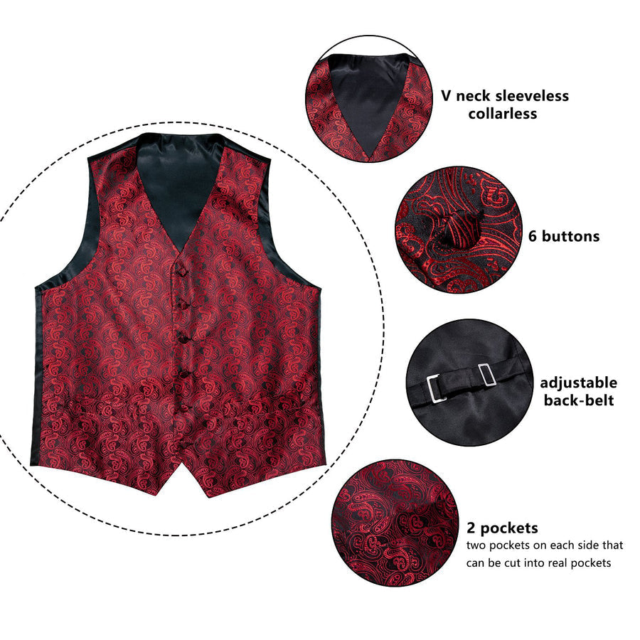 Regal Black & Crimson Paisley Vest Set - GentCrest - View 6