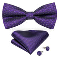 Black Silk Bow Tie Set with Pocket Square & Cufflinks - GentCrest