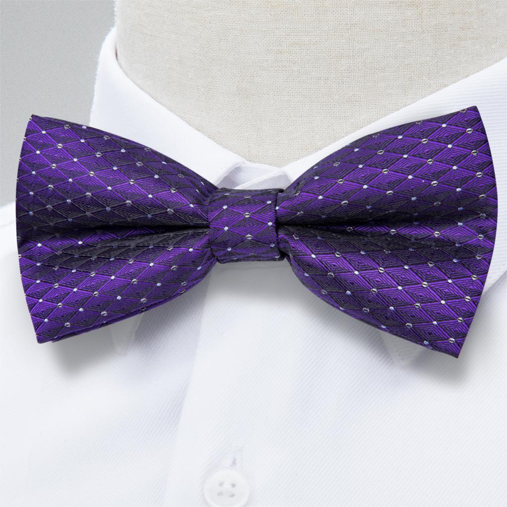 Black Silk Bow Tie Set with Pocket Square & Cufflinks - GentCrest - View 3
