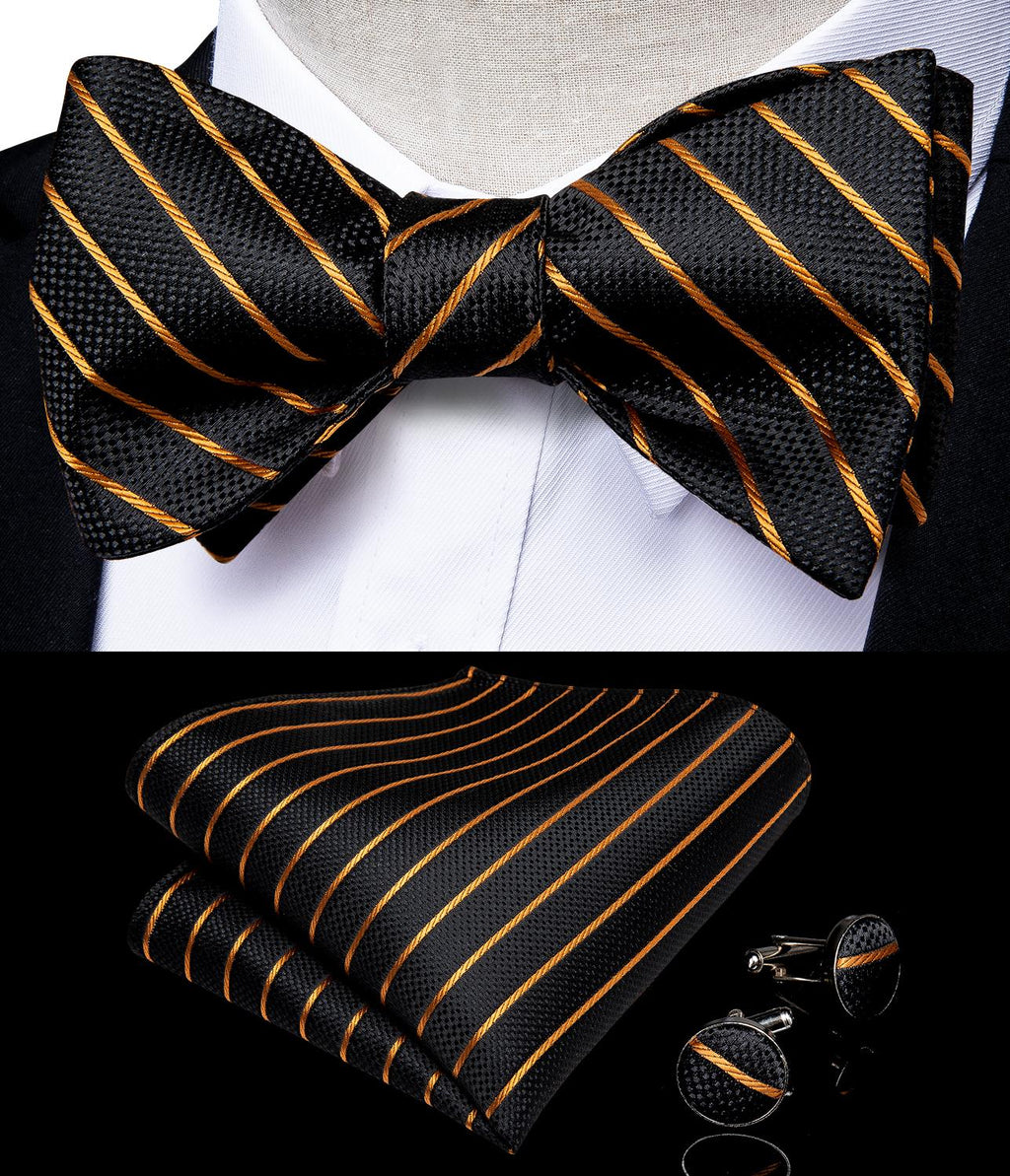 Luxury Gold and Black Striped Bow Tie Set - GentCrest - View 2