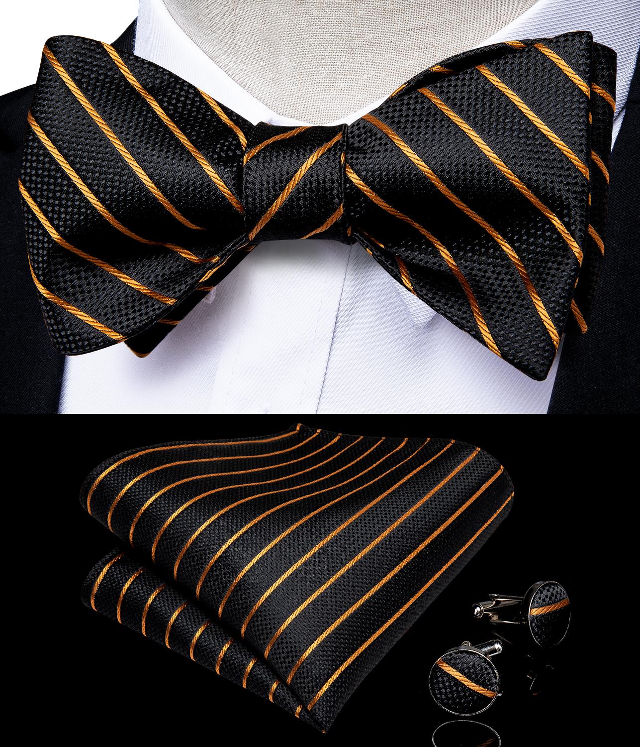 Luxury Gold and Black Striped Bow Tie Set - GentCrest - View 2