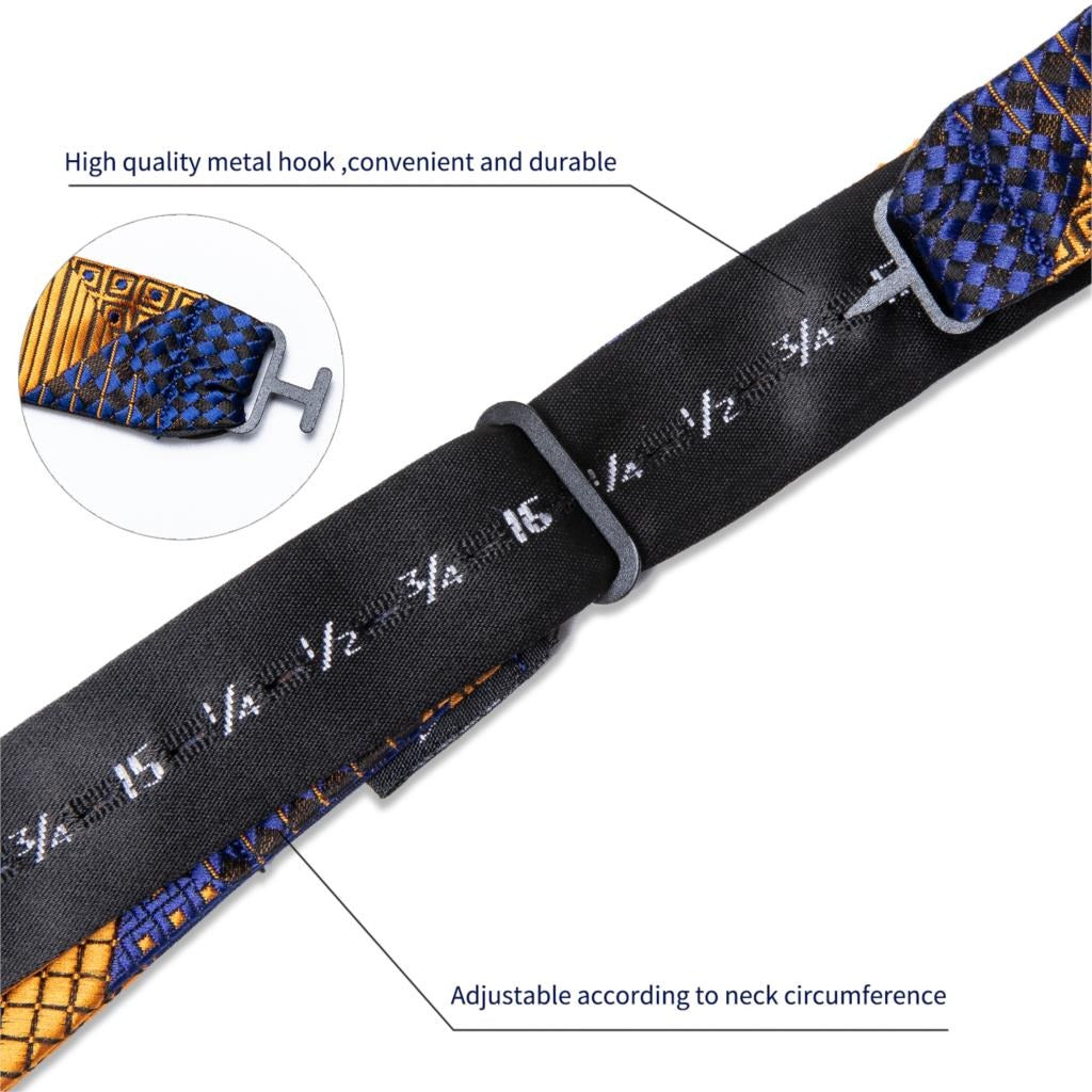 Blue and Gold Plaid Bow Tie Set - GentCrest - View 4