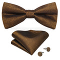Black Silk Bow Tie Set with Pocket Square & Cufflinks - GentCrest