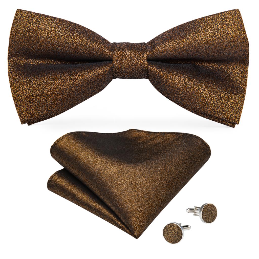 Black Silk Bow Tie Set with Pocket Square & Cufflinks - GentCrest