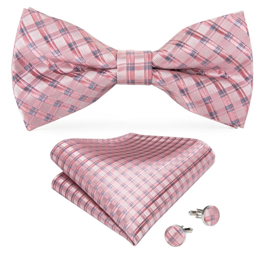 Black Silk Bow Tie Set with Pocket Square & Cufflinks - GentCrest