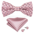 Black Silk Bow Tie Set with Pocket Square & Cufflinks - GentCrest