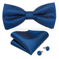 Black Silk Bow Tie Set with Pocket Square & Cufflinks - GentCrest