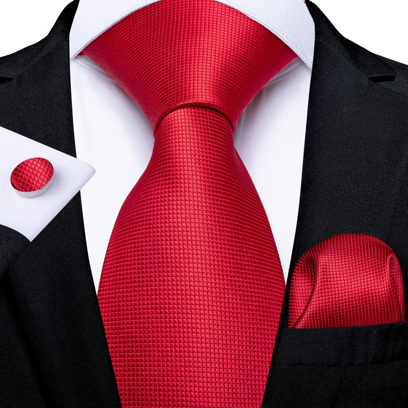 GentCrest Red Textured Tie Hanky Cufflinks Set - Image 1