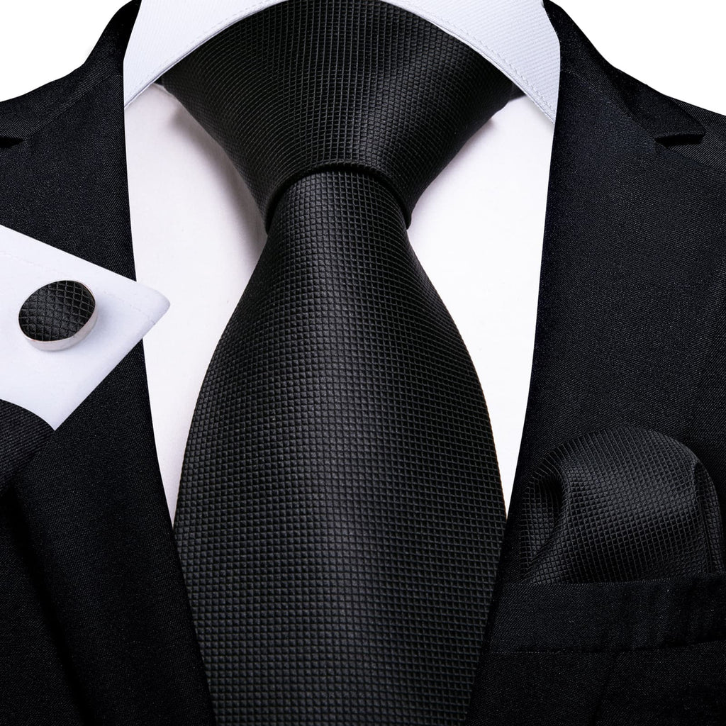 GentCrest Black Plaid Tie Hanky Cufflinks Set - Image 1