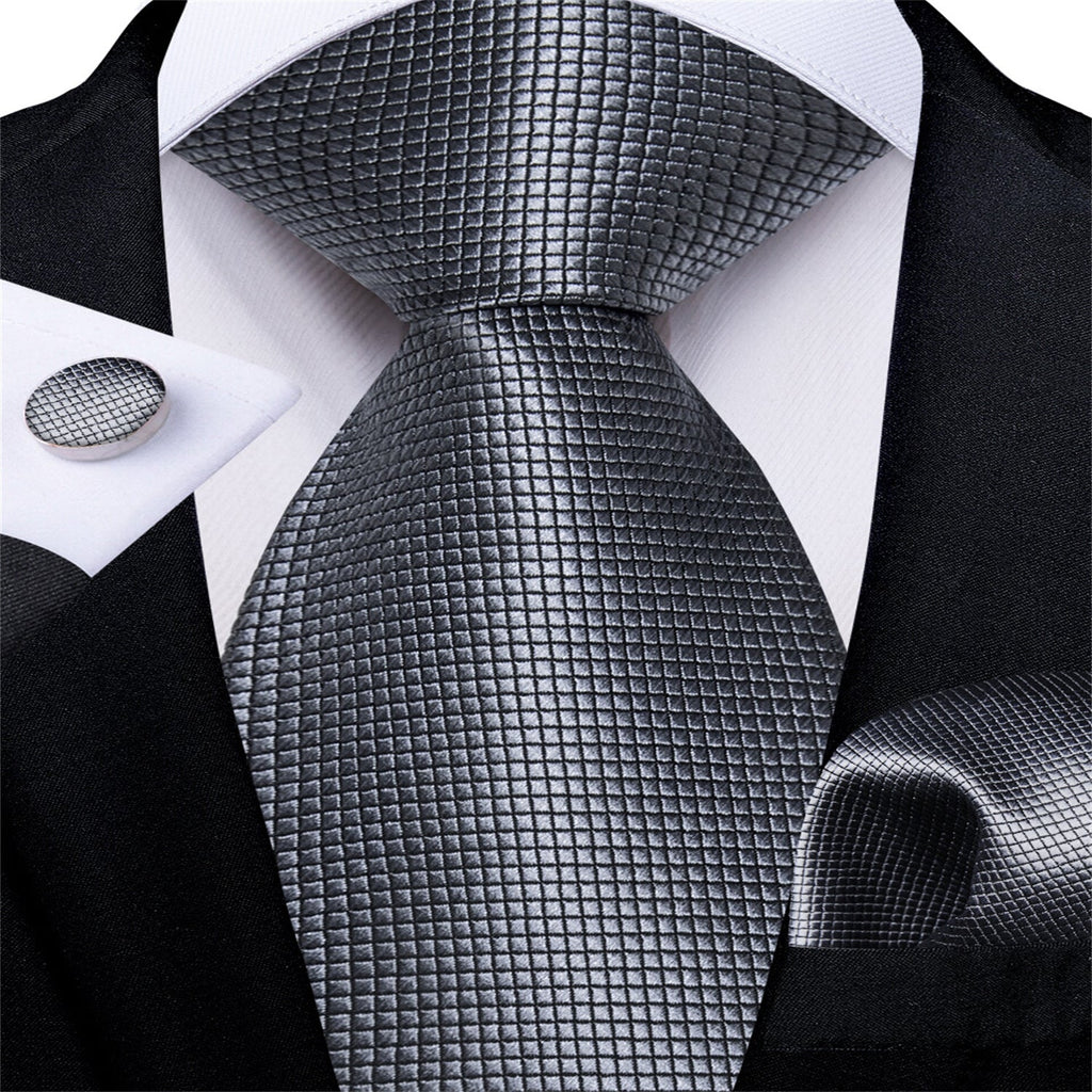 GentCrest Grey Plaid Tie Hanky Cufflinks Set - Image 1