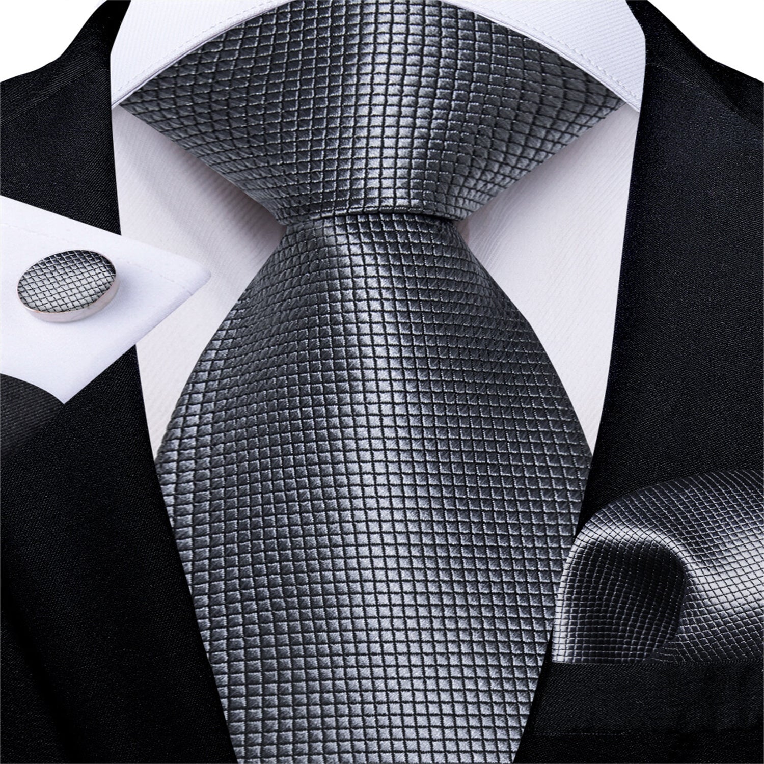 GentCrest Grey Plaid Tie Hanky Cufflinks Set - Image 1