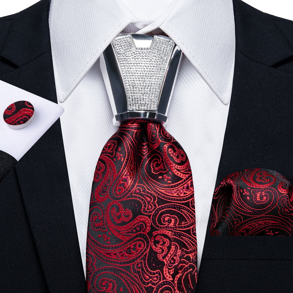 GentCrest Black Paisley Tie with Accessories - Image 2