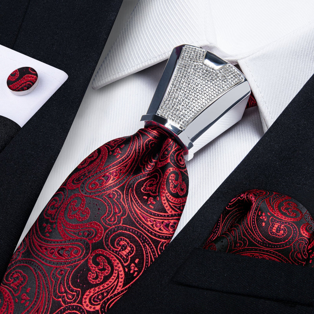 GentCrest Black Paisley Tie with Accessories - Image 1