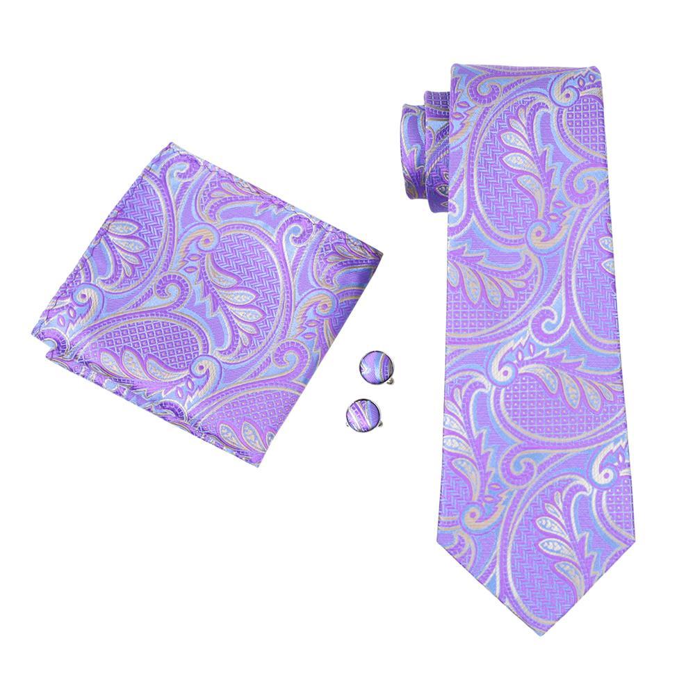 Lavender Purple Paisley Silk Tie Set - GentCrest - View 2