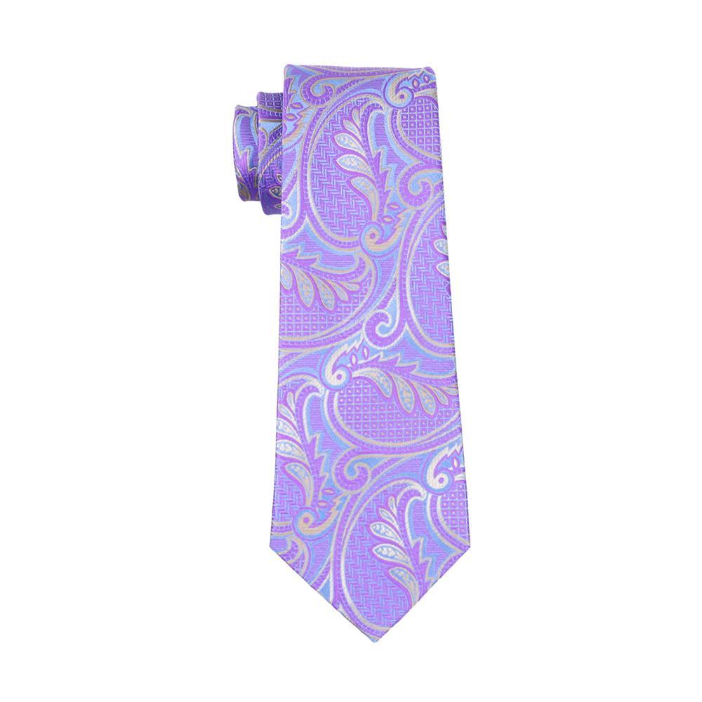 Lavender Purple Paisley Silk Tie Set - GentCrest - View 4