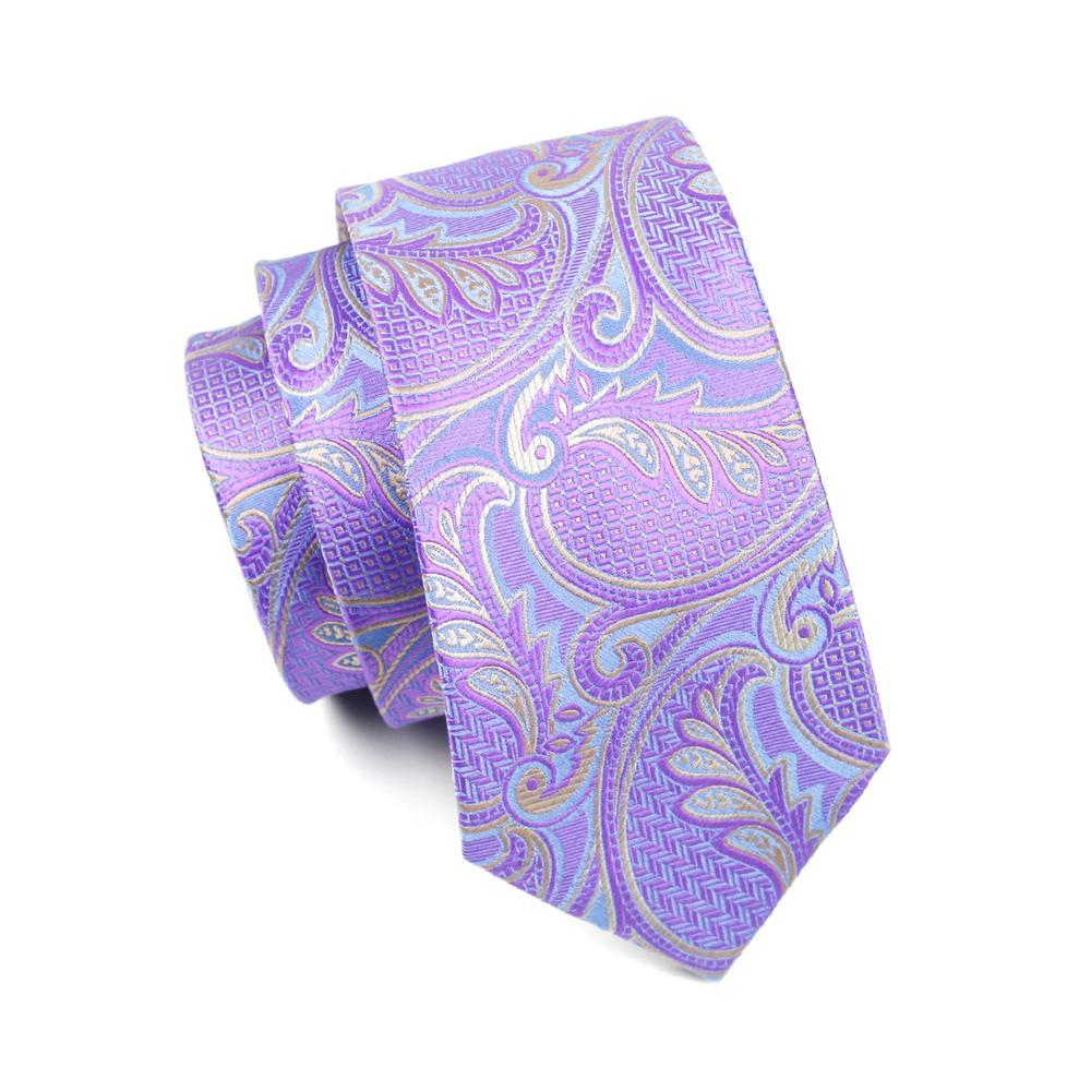Lavender Purple Paisley Silk Tie Set - GentCrest - View 3