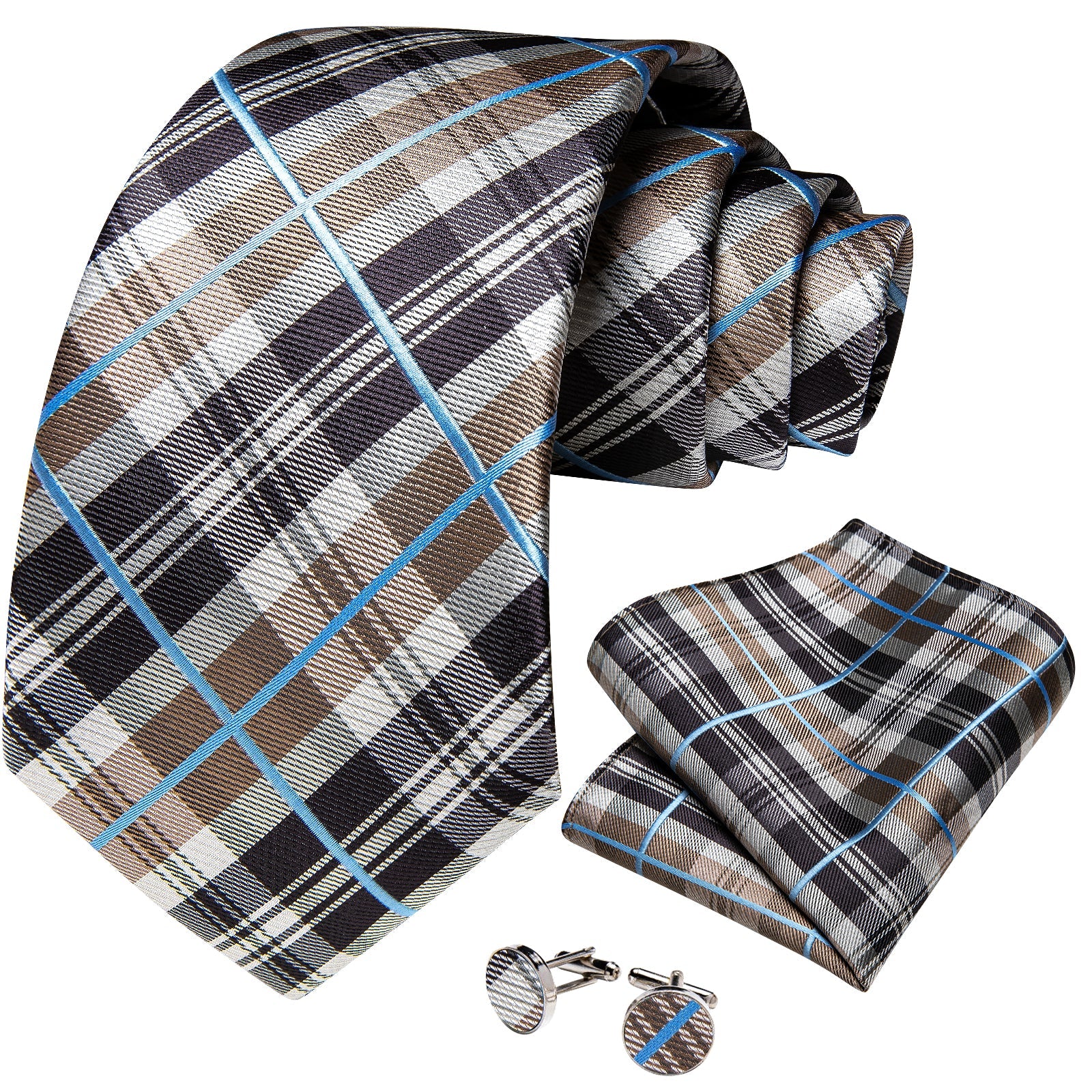 GentCrest Black Plaid Tie Hanky Cufflinks Set - Image 3