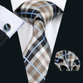 Brown Black White Plaid Silk Tie Set - GentCrest