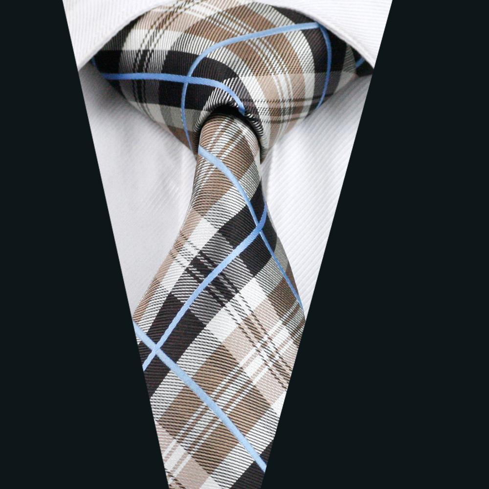 Brown Black White Plaid Silk Tie Set - GentCrest - View 2