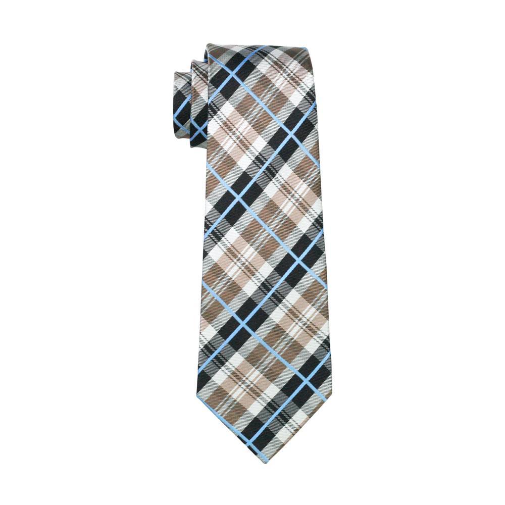 Brown Black White Plaid Silk Tie Set - GentCrest - View 4