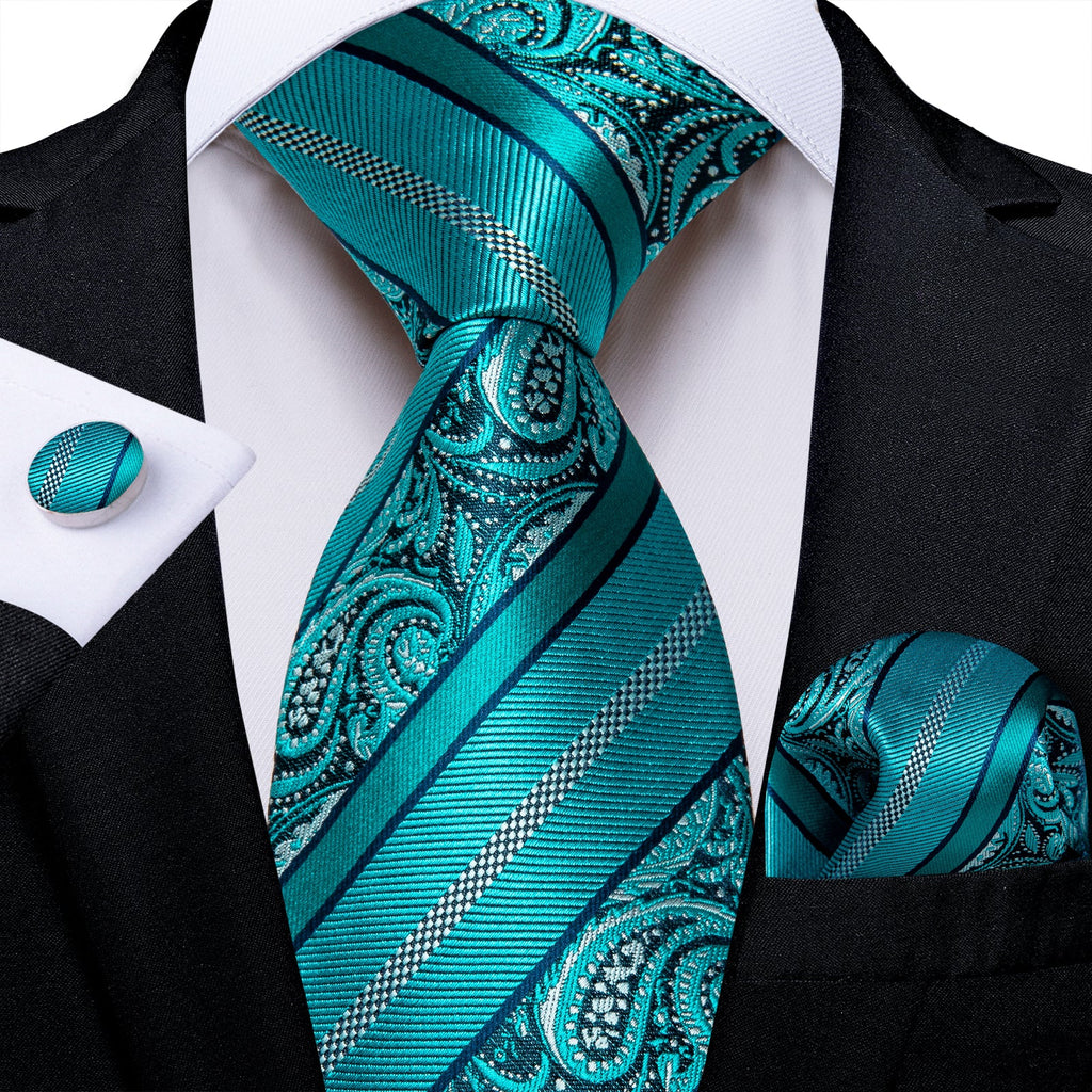 GentCrest Teal Paisley Tie Hanky Cufflinks Set - Image 1