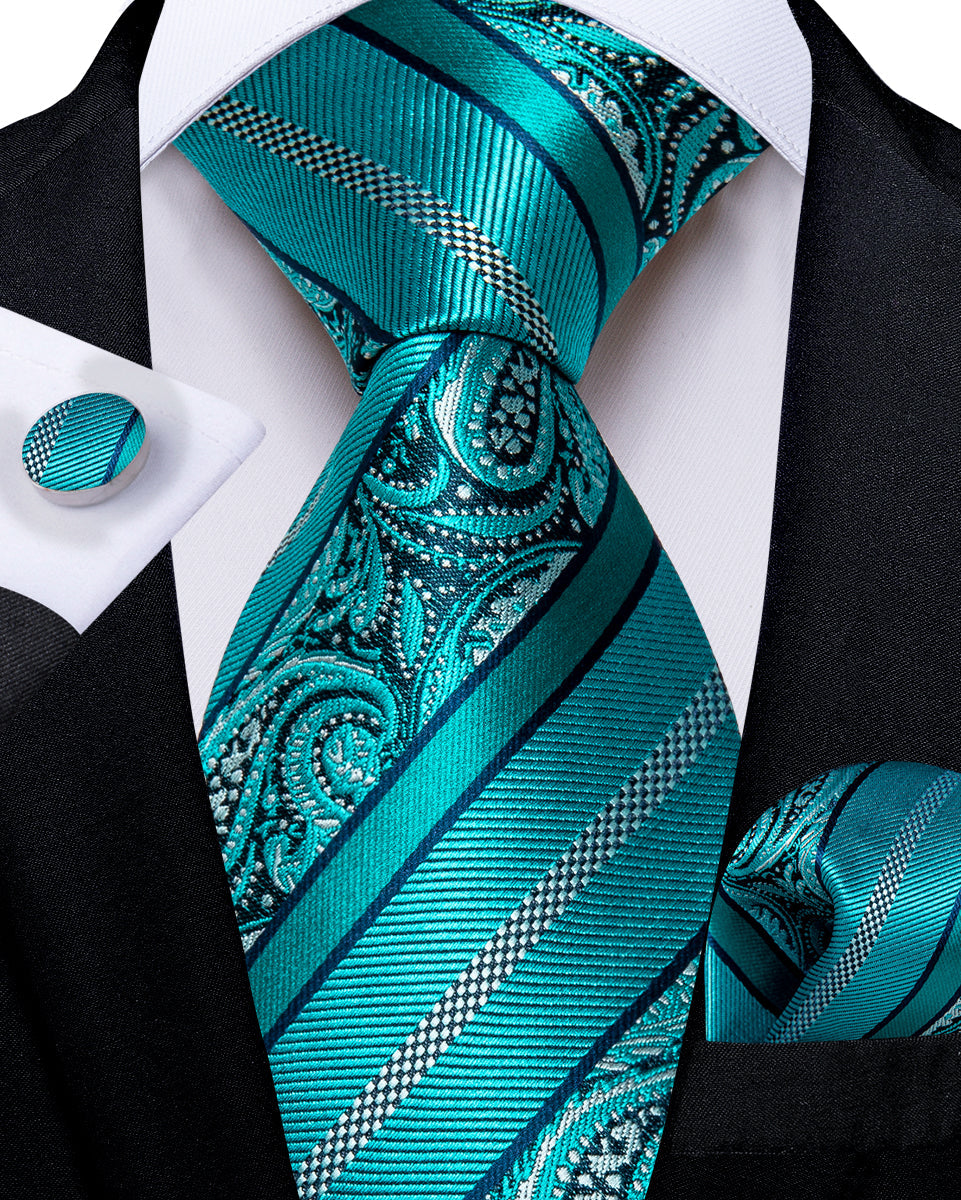 GentCrest Teal Paisley Tie Hanky Cufflinks Set - Image 3