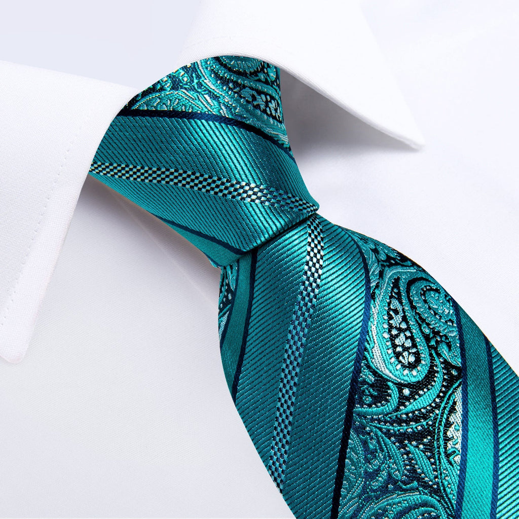 GentCrest Teal Paisley Tie Hanky Cufflinks Set - Image 4