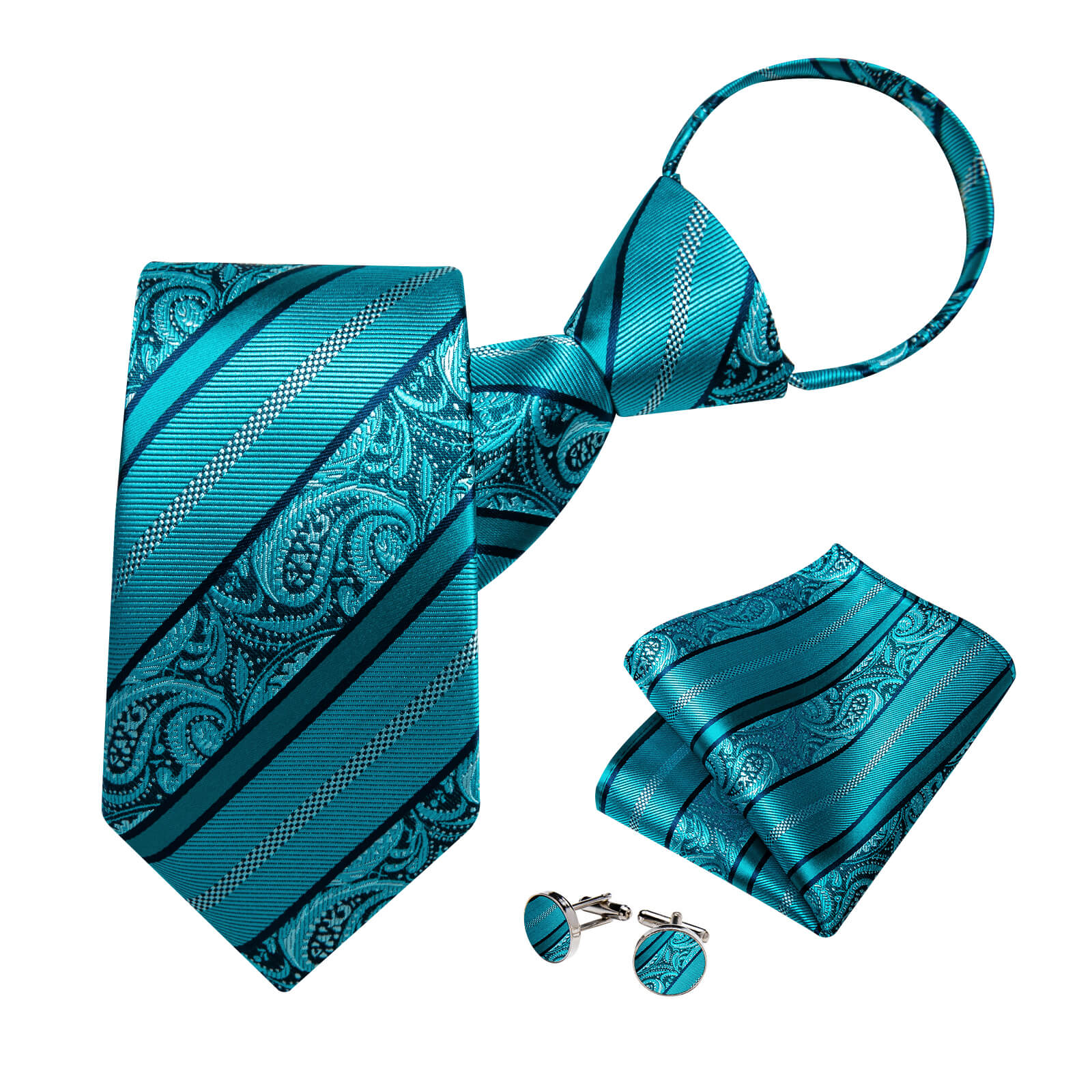 GentCrest Blue Paisley Tie Hanky Cufflinks Set - Image 3